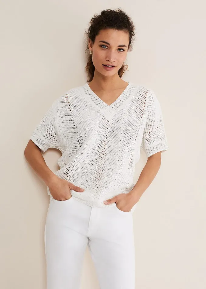 Women Phase Eight Knitwear Avas Crochet Knit Top Ivory