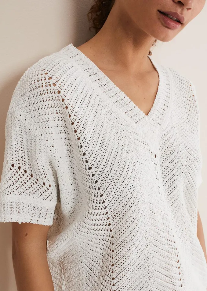 Women Phase Eight Knitwear Avas Crochet Knit Top Ivory