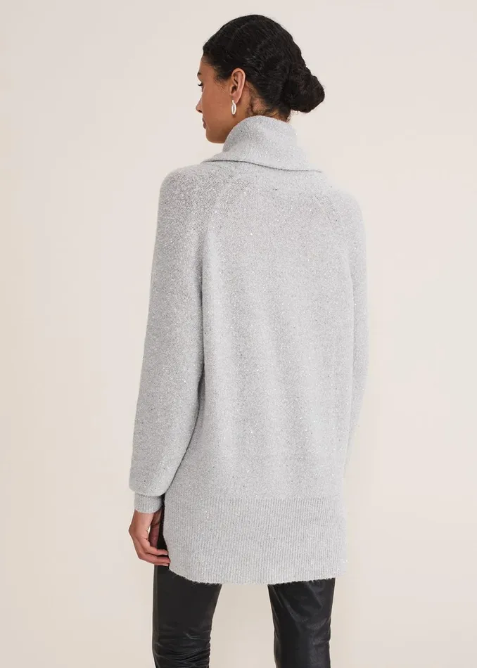 Women Phase Eight Knitwear Bronte Cowl Neck Sequin Jumper Silver