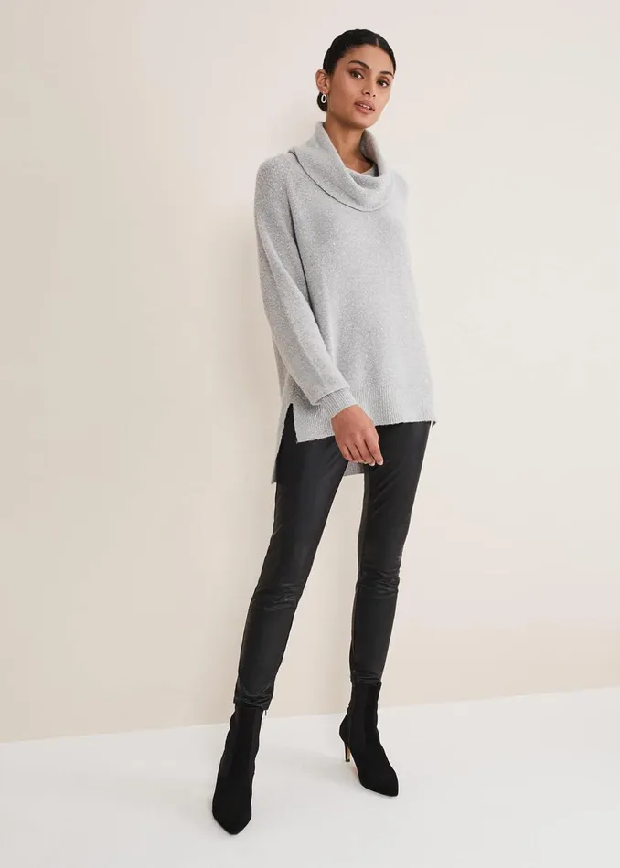 Women Phase Eight Knitwear Bronte Cowl Neck Sequin Jumper Silver