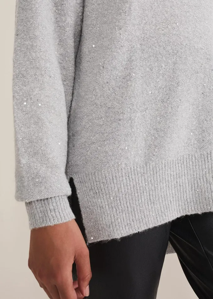 Women Phase Eight Knitwear Bronte Cowl Neck Sequin Jumper Silver