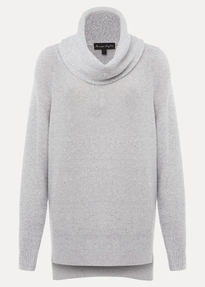 Women Phase Eight Knitwear Bronte Cowl Neck Sequin Jumper Silver