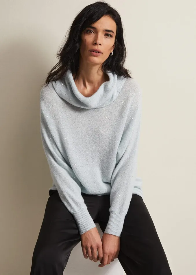 Women Phase Eight Knitwear Bronte Sequin Jumper Soft Blue