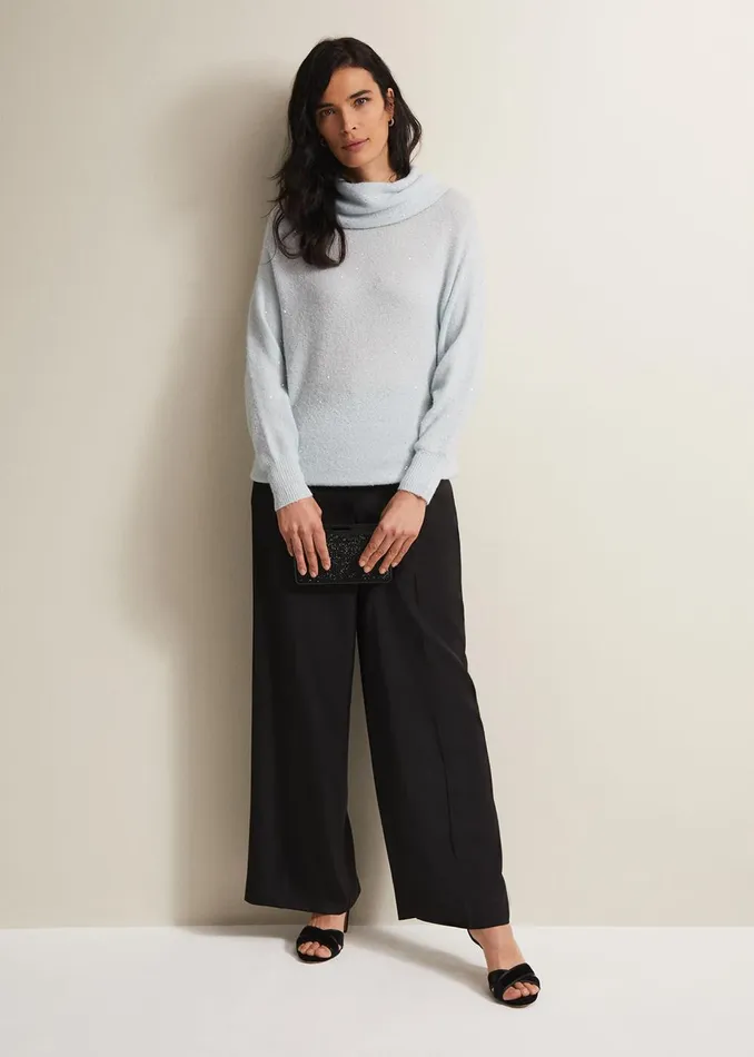 Women Phase Eight Knitwear Bronte Sequin Jumper Soft Blue