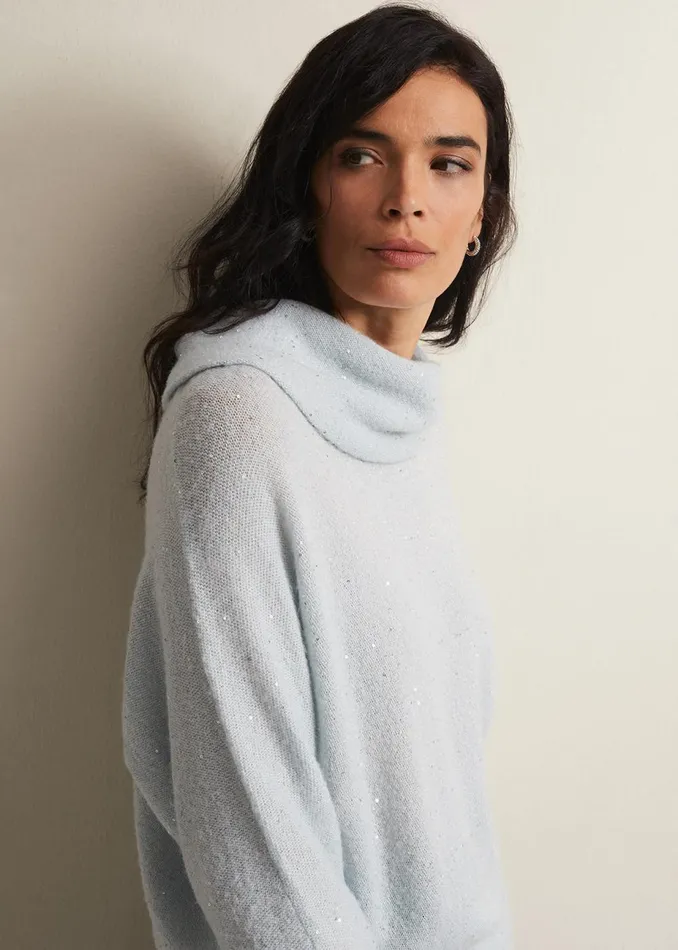 Women Phase Eight Knitwear Bronte Sequin Jumper Soft Blue