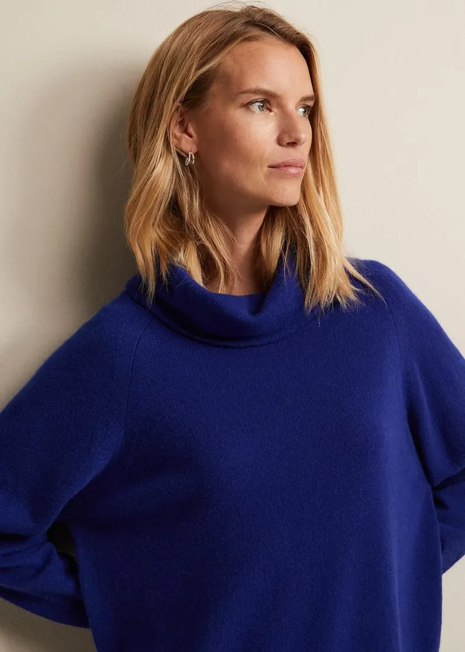 Women Phase Eight Knitwear Cashmere Cowl Neck Jumper Blue
