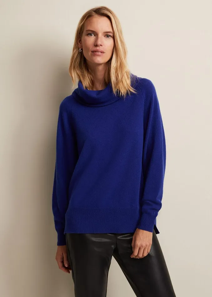 Women Phase Eight Knitwear Cashmere Cowl Neck Jumper Blue