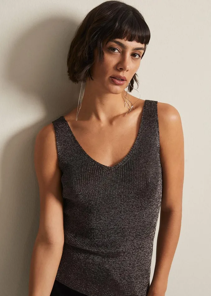 Women Phase Eight Knitwear Cassia Metallic Knitted Vest Gunmetal