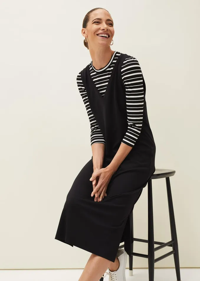 Women Phase Eight Knitwear Catya Two Piece Stripe Top And Dress Black