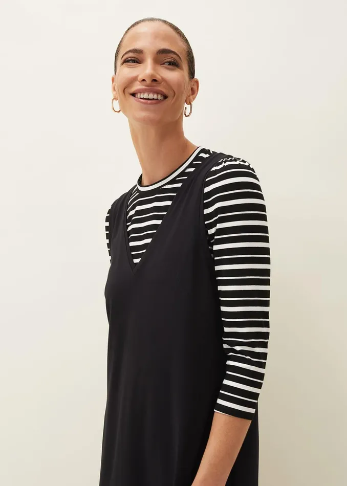 Women Phase Eight Knitwear Catya Two Piece Stripe Top And Dress Black