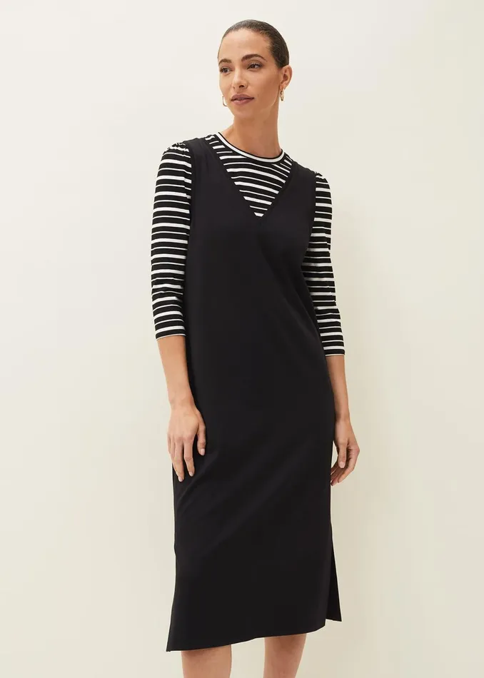 Women Phase Eight Knitwear Catya Two Piece Stripe Top And Dress Black