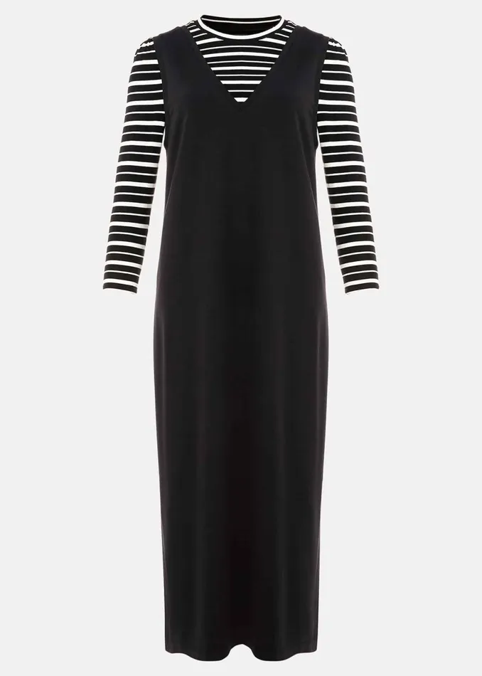 Women Phase Eight Knitwear Catya Two Piece Stripe Top And Dress Black