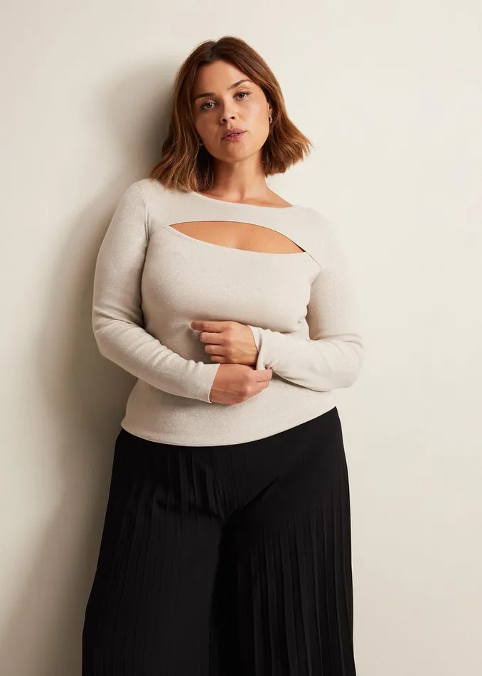 Women Phase Eight Knitwear Ciara Cut Out Lurex Knitted Top Neutral