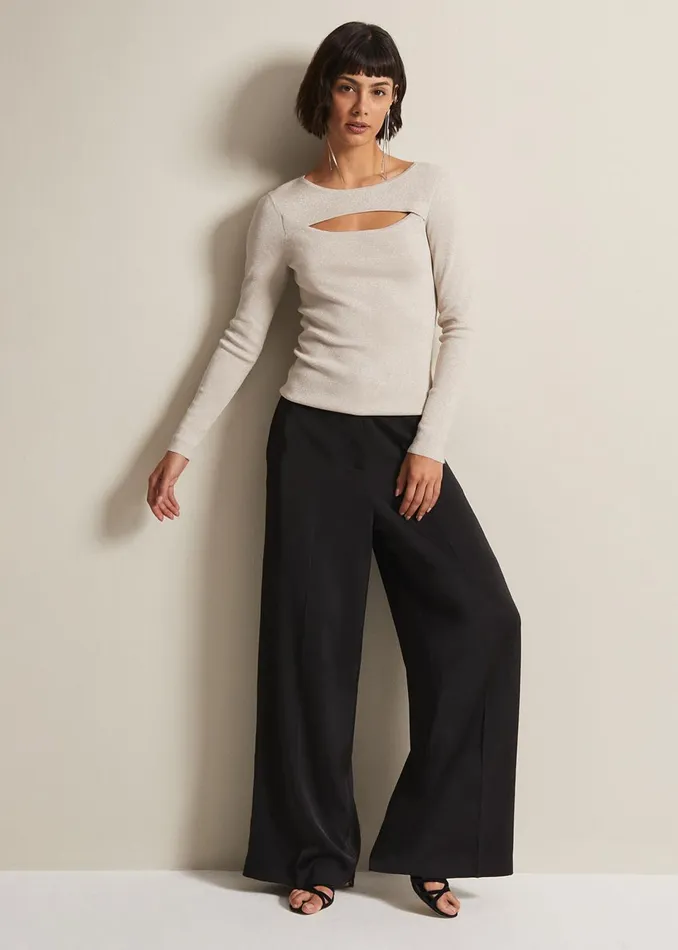 Women Phase Eight Knitwear Ciara Cut Out Lurex Knitted Top Neutral