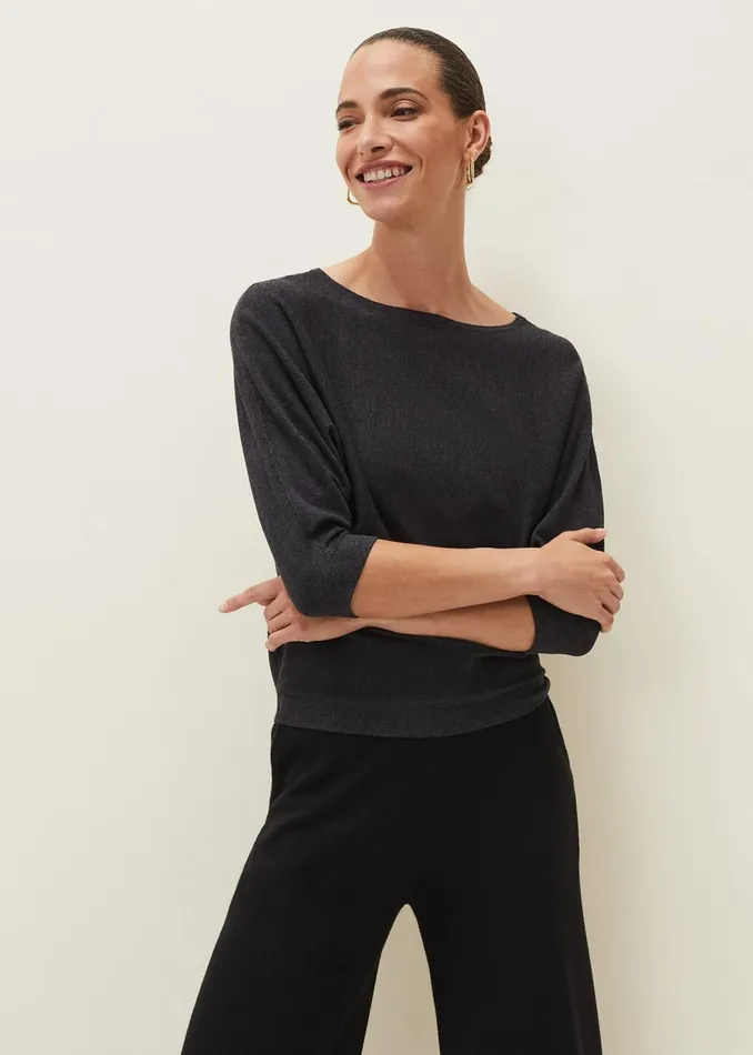 Women Phase Eight Knitwear Cristine Batwing Fine Knit Jumper Charcoal