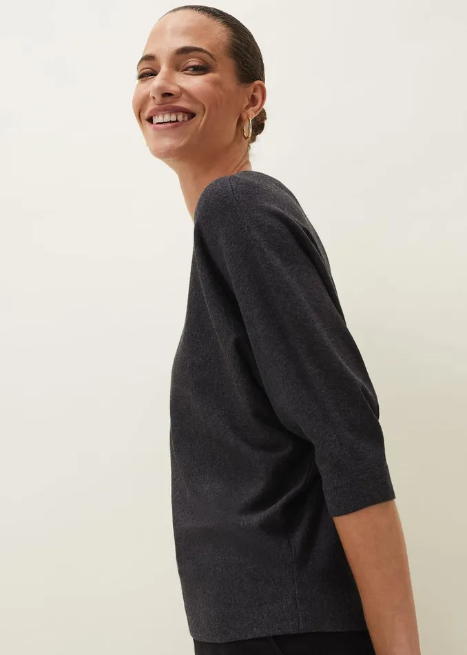 Women Phase Eight Knitwear Cristine Batwing Fine Knit Jumper Charcoal
