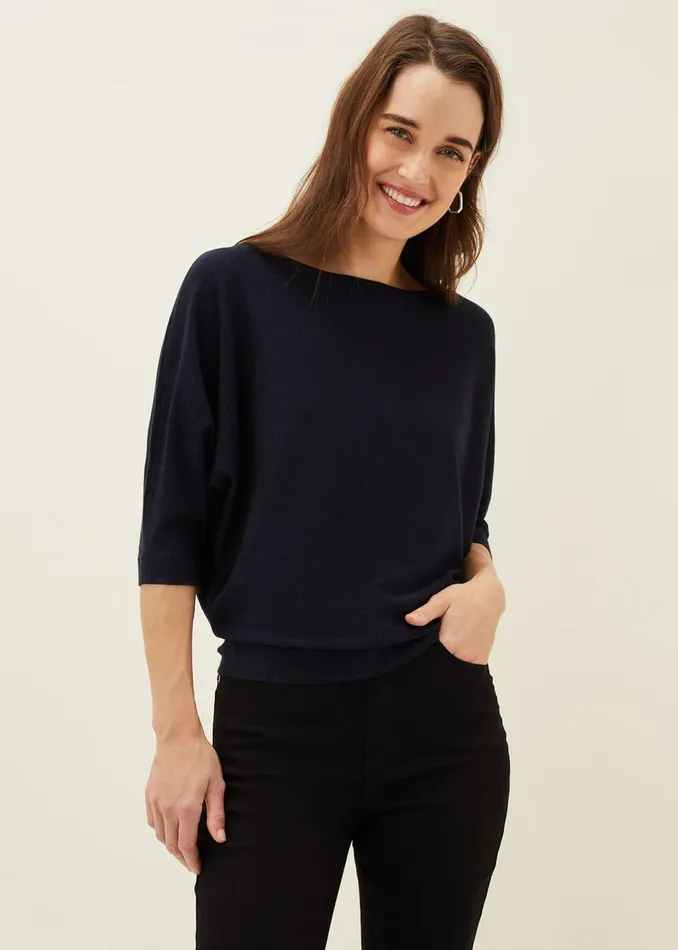 Women Phase Eight Knitwear Cristine Batwing Fine Knit Jumper Navy