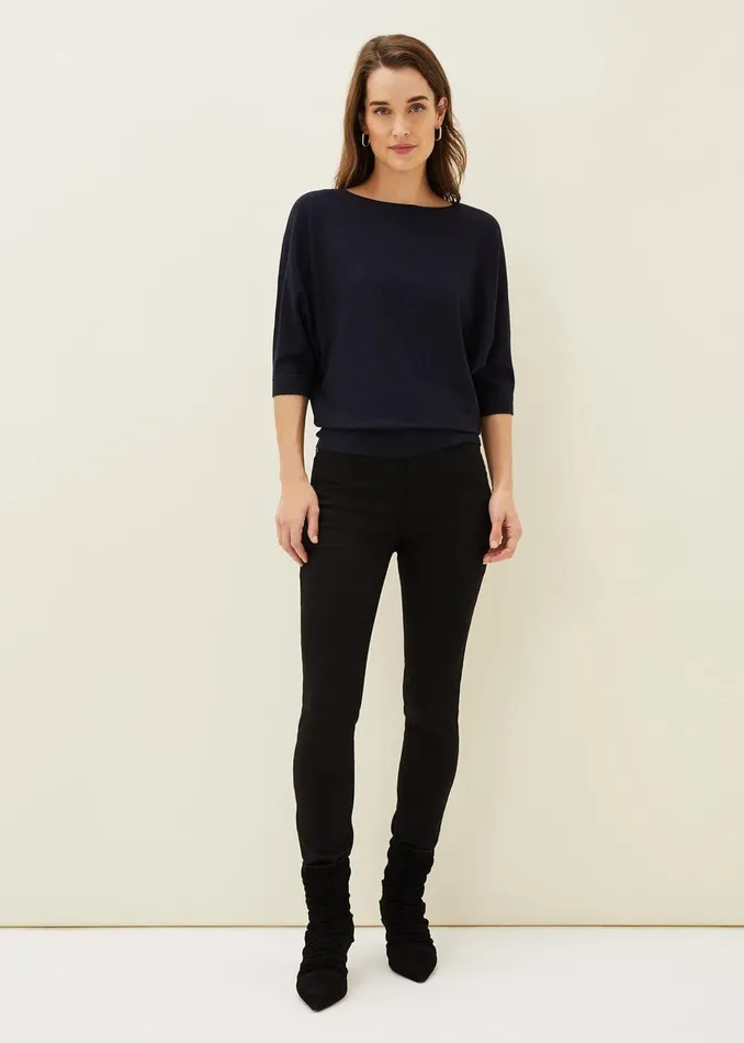 Women Phase Eight Knitwear Cristine Batwing Fine Knit Jumper Navy