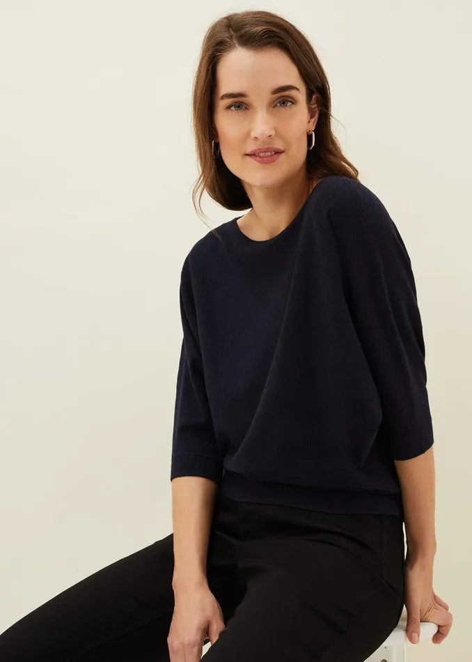 Women Phase Eight Knitwear Cristine Batwing Fine Knit Jumper Navy
