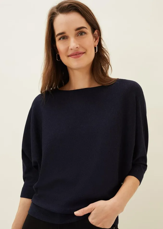 Women Phase Eight Knitwear Cristine Batwing Fine Knit Jumper Navy