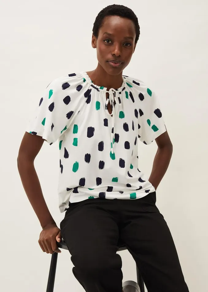 Women Phase Eight Knitwear Dia Spot Print Top Ivory Multi