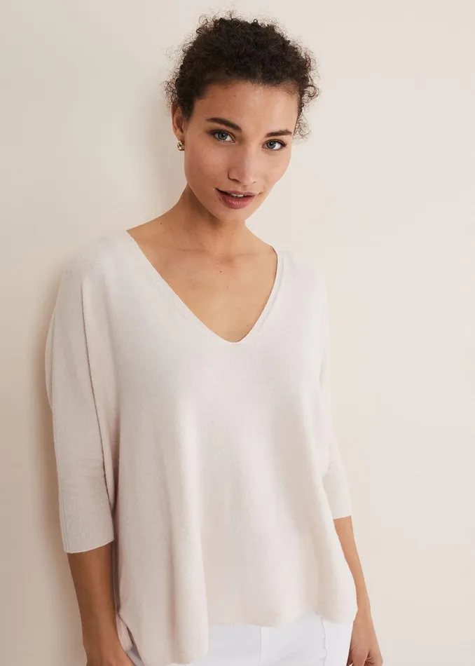 Women Phase Eight Knitwear Eden V Neck Jumper Pale Pink
