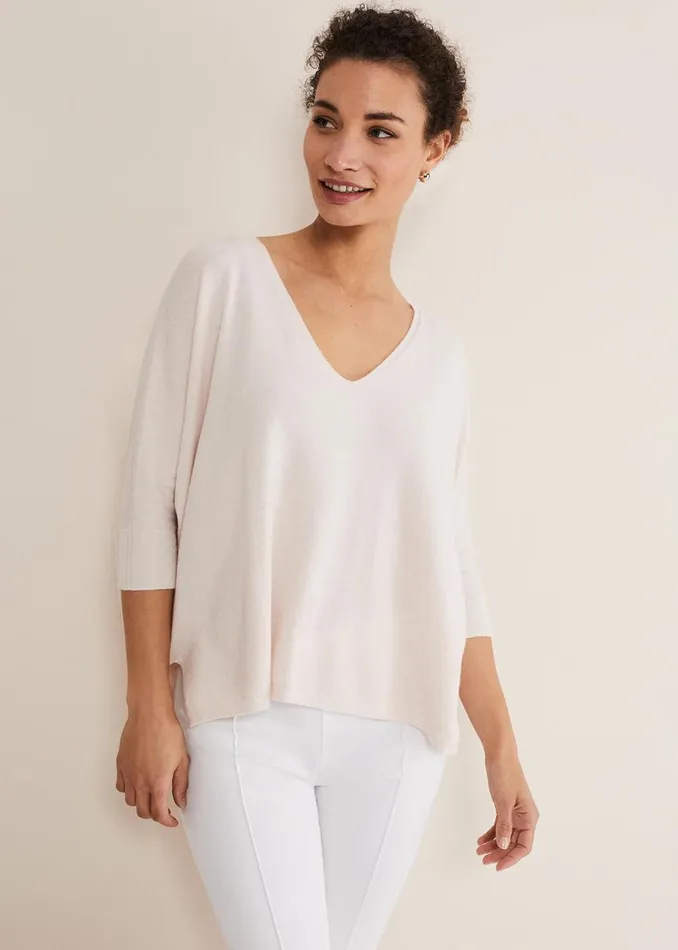 Women Phase Eight Knitwear Eden V Neck Jumper Pale Pink