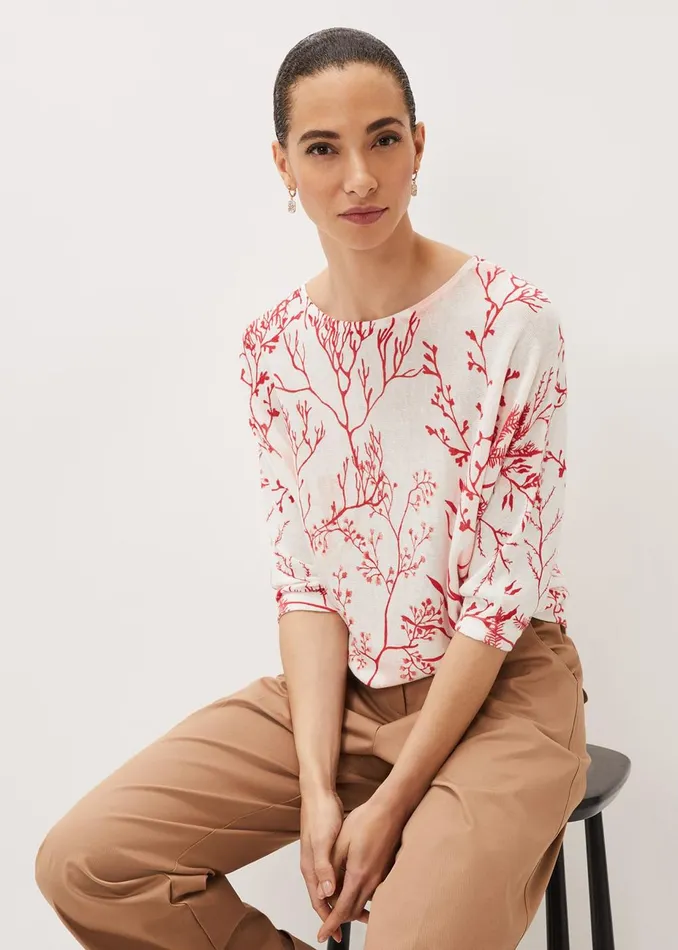 Women Phase Eight Knitwear Eleanor Coral Print Linen Jumper Coralivory