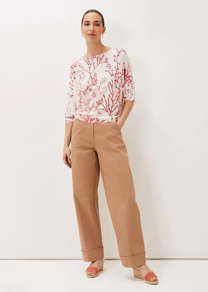 Women Phase Eight Knitwear Eleanor Coral Print Linen Jumper Coralivory
