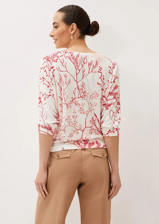 Women Phase Eight Knitwear Eleanor Coral Print Linen Jumper Coralivory