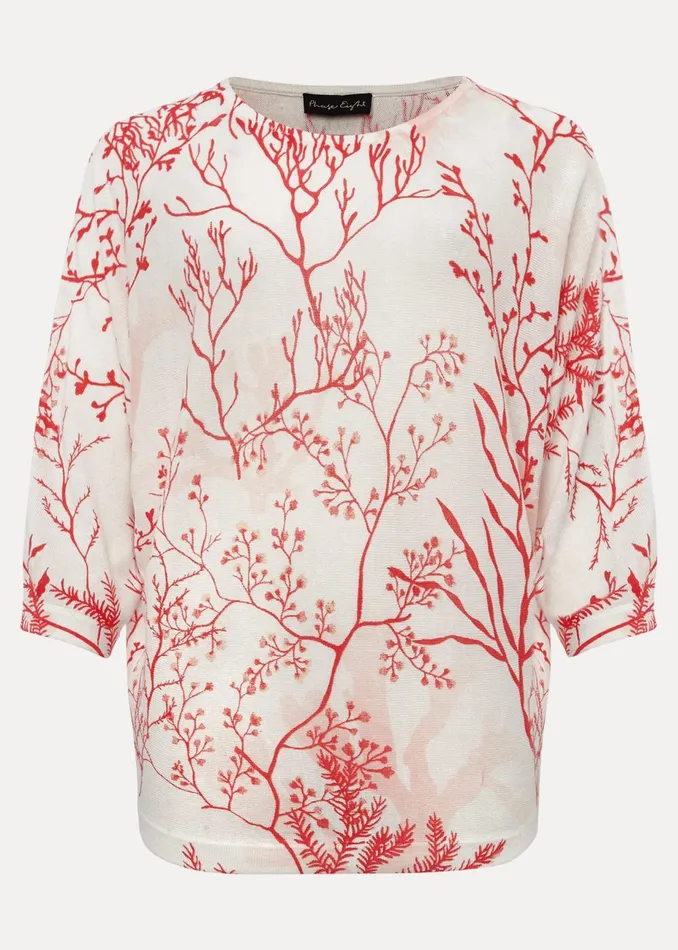 Women Phase Eight Knitwear Eleanor Coral Print Linen Jumper Coralivory