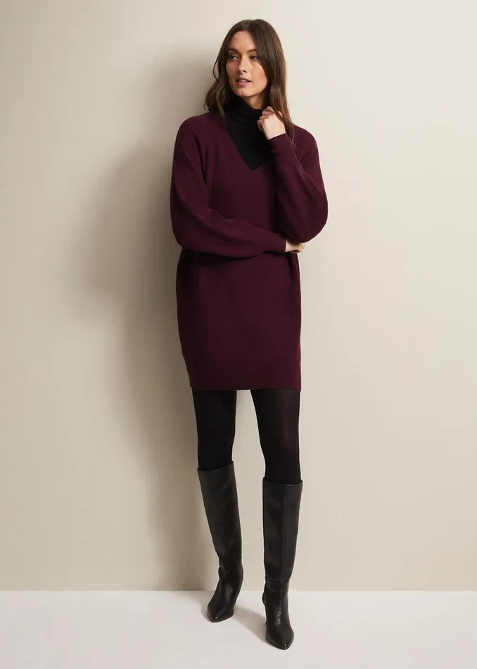 Women Phase Eight Knitwear Eliana Chunky Knitted Mini Dress Wine