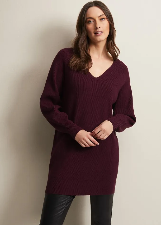 Women Phase Eight Knitwear Eliana Chunky Knitted Mini Dress Wine