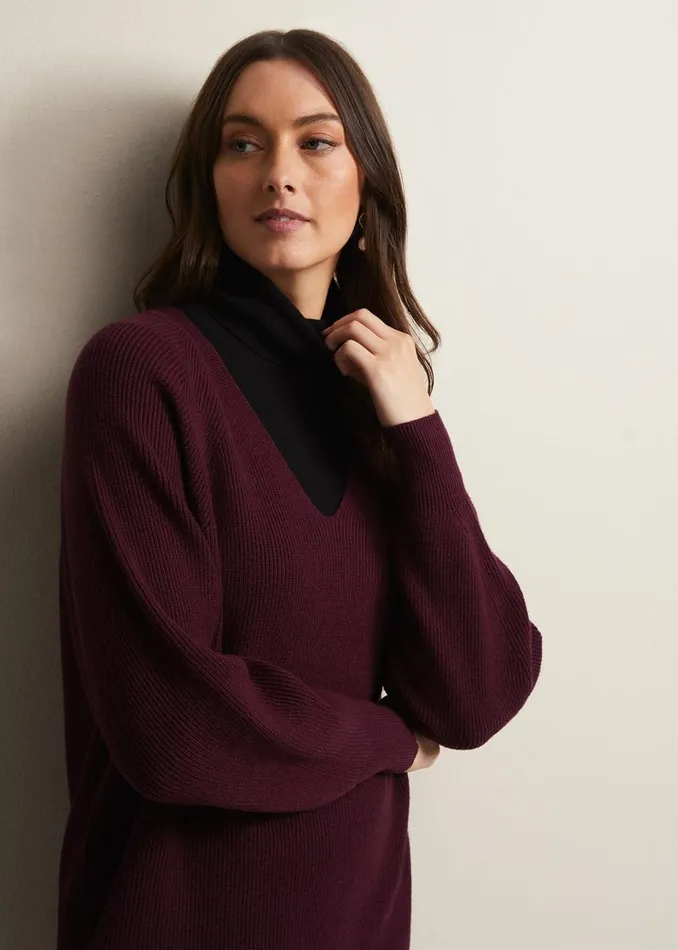 Women Phase Eight Knitwear Eliana Chunky Knitted Mini Dress Wine