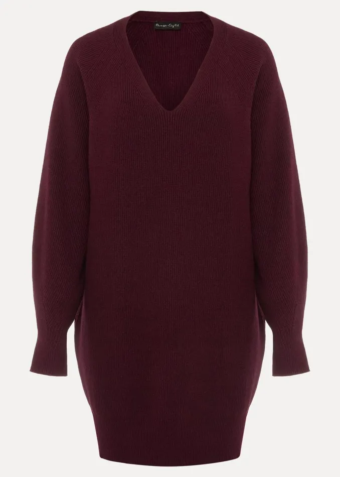 Women Phase Eight Knitwear Eliana Chunky Knitted Mini Dress Wine