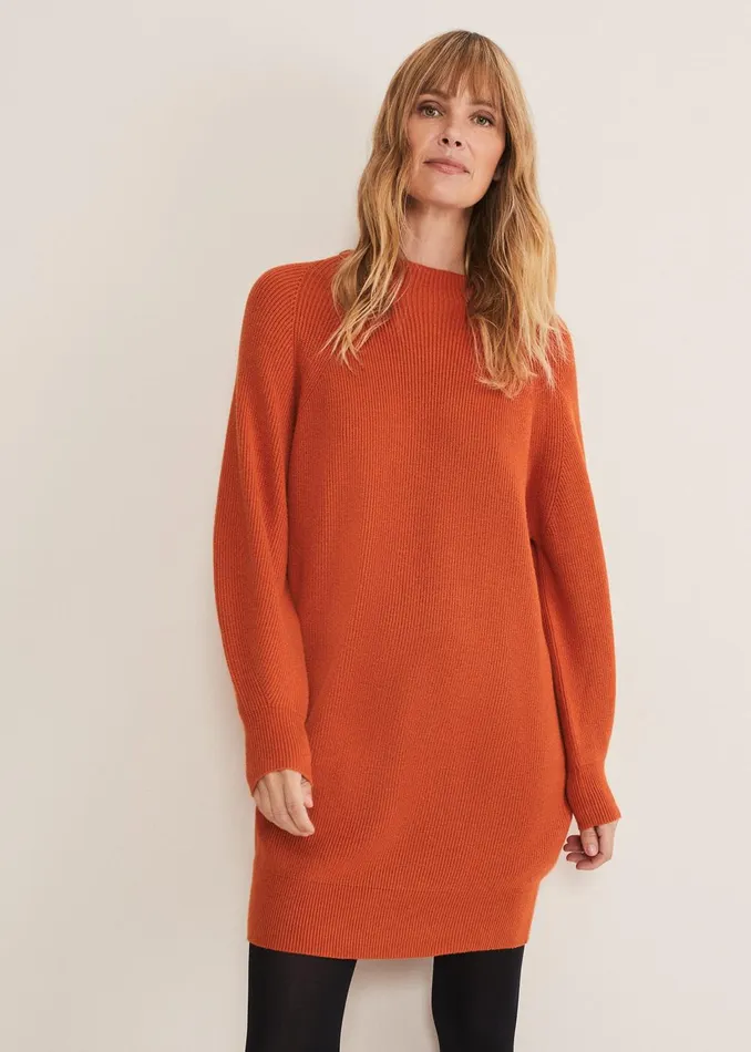 Women Phase Eight Knitwear Eliana Knitted Jumper Dress Orange
