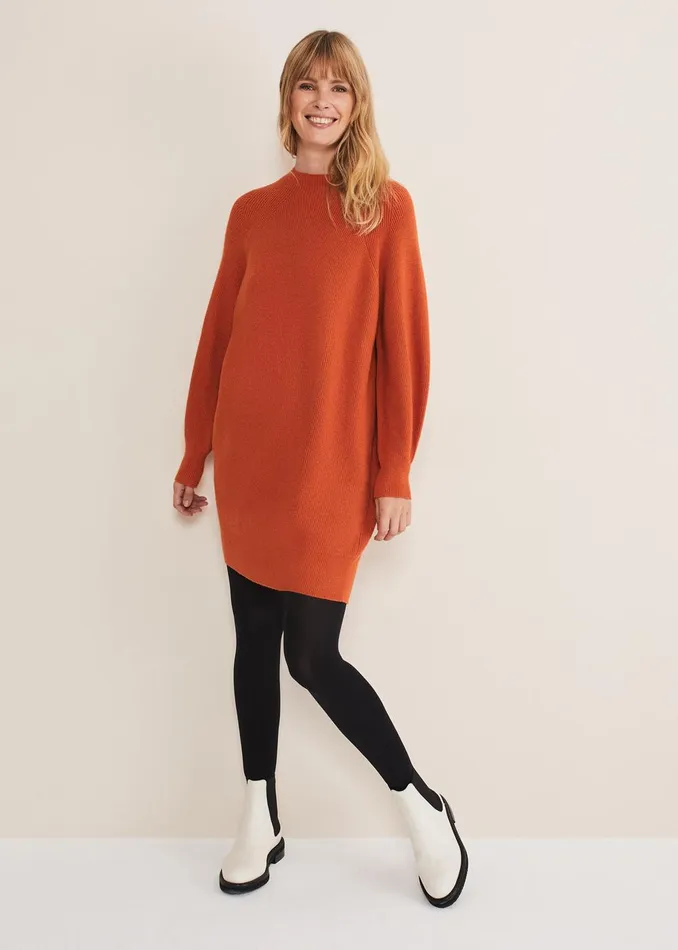 Women Phase Eight Knitwear Eliana Knitted Jumper Dress Orange