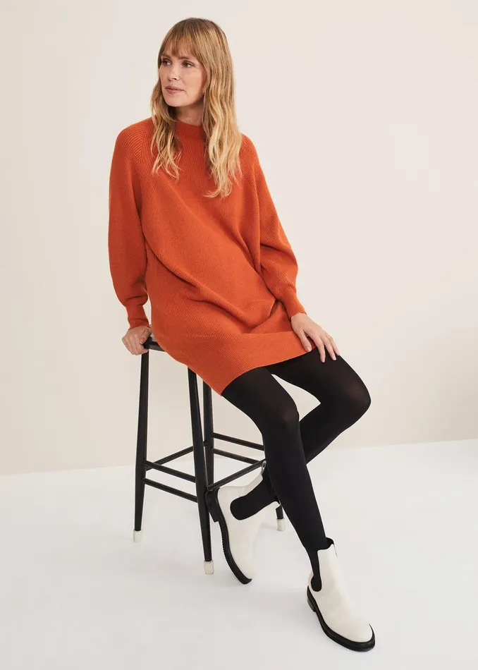 Women Phase Eight Knitwear Eliana Knitted Jumper Dress Orange