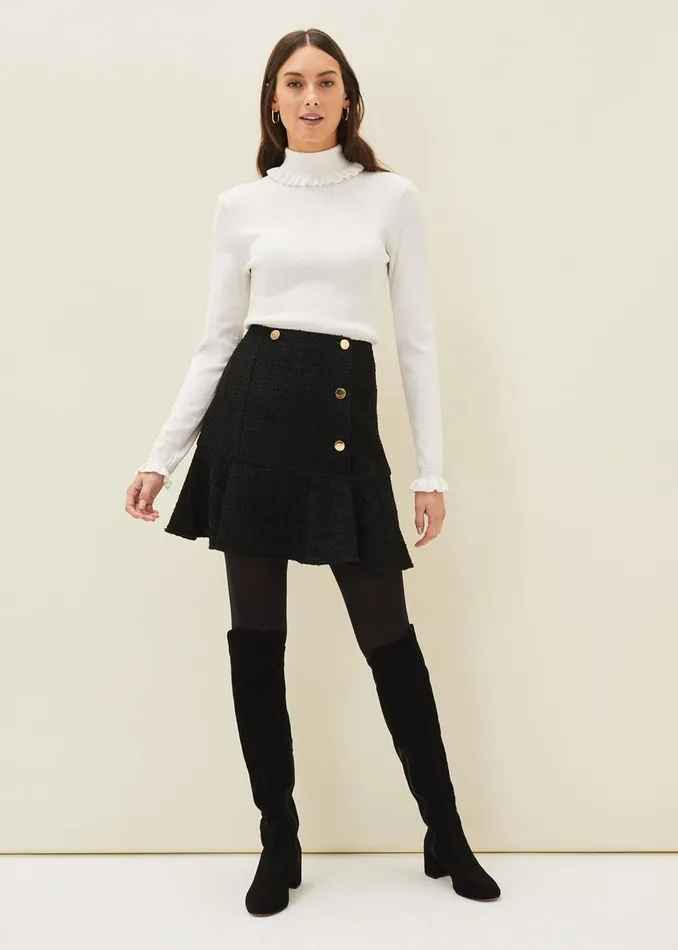 Women Phase Eight Knitwear Emila Frill Detail Fine Knit Jumper Winter White