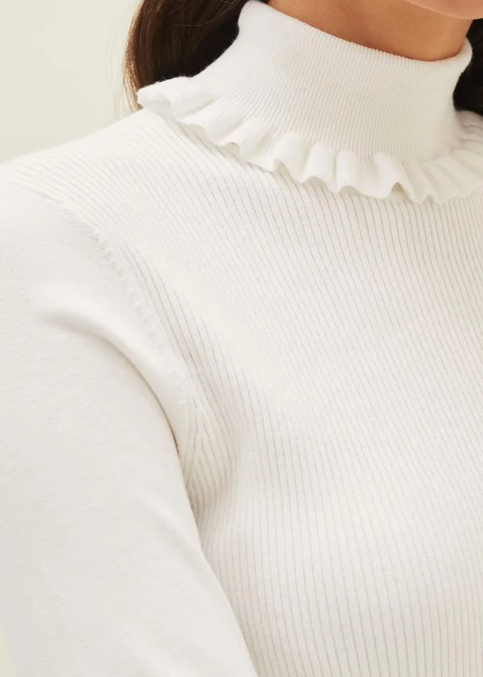 Women Phase Eight Knitwear Emila Frill Detail Fine Knit Jumper Winter White