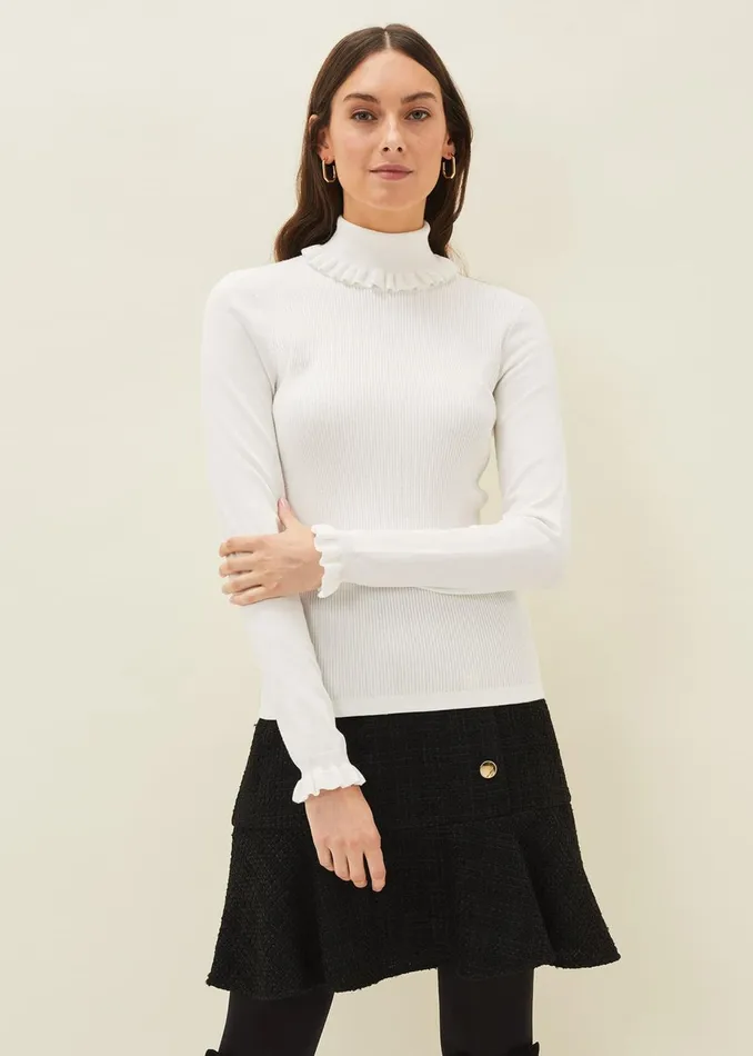 Women Phase Eight Knitwear Emila Frill Detail Fine Knit Jumper Winter White