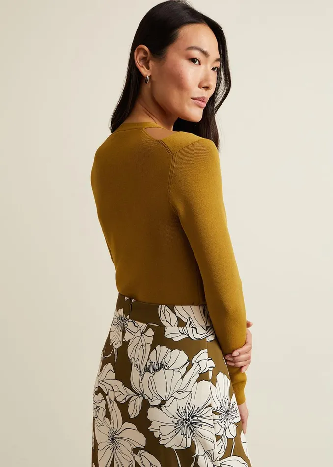 Women Phase Eight Knitwear Emily Cut Out Compact Knit Top Olive