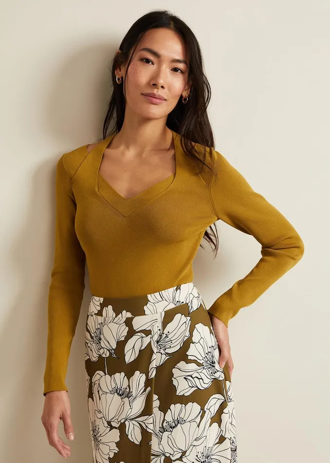 Women Phase Eight Knitwear Emily Cut Out Compact Knit Top Olive