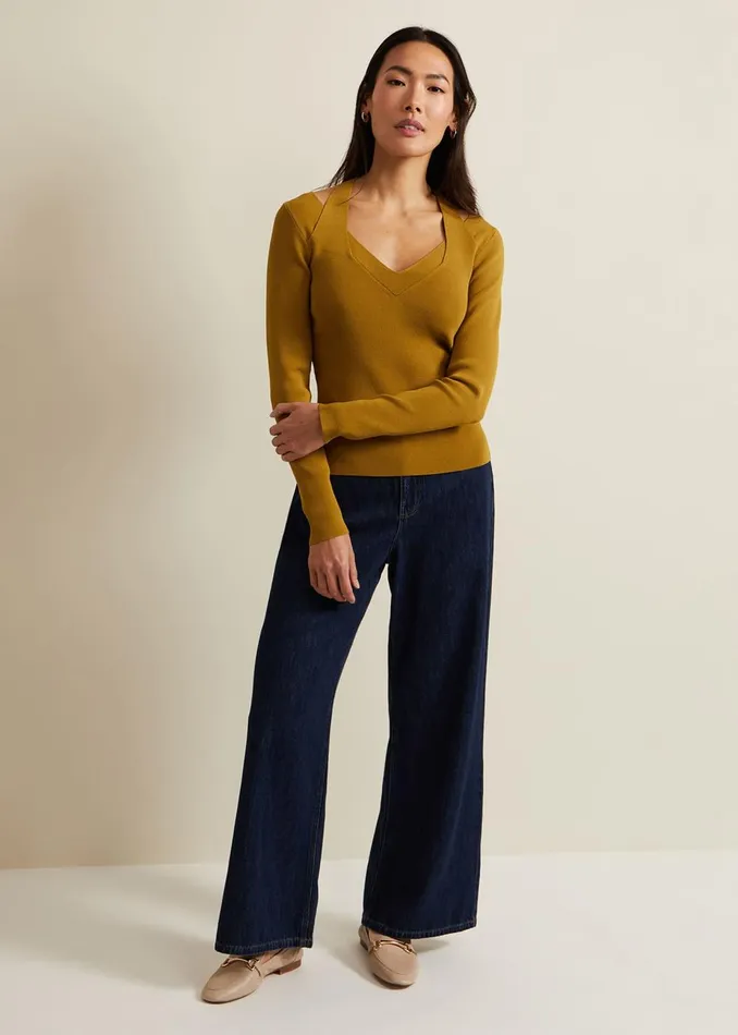 Women Phase Eight Knitwear Emily Cut Out Compact Knit Top Olive