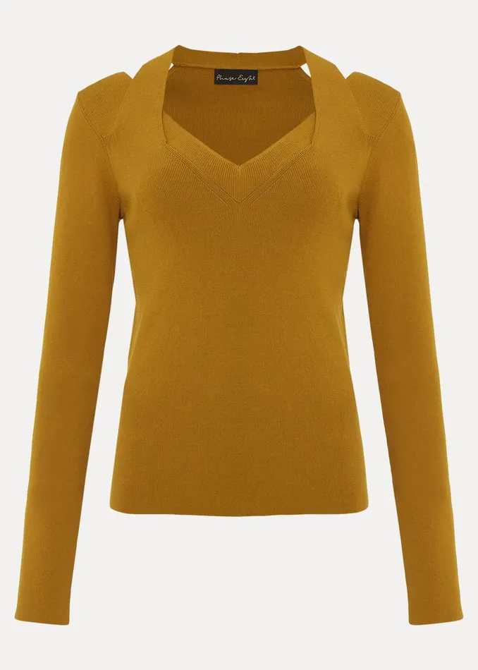 Women Phase Eight Knitwear Emily Cut Out Compact Knit Top Olive