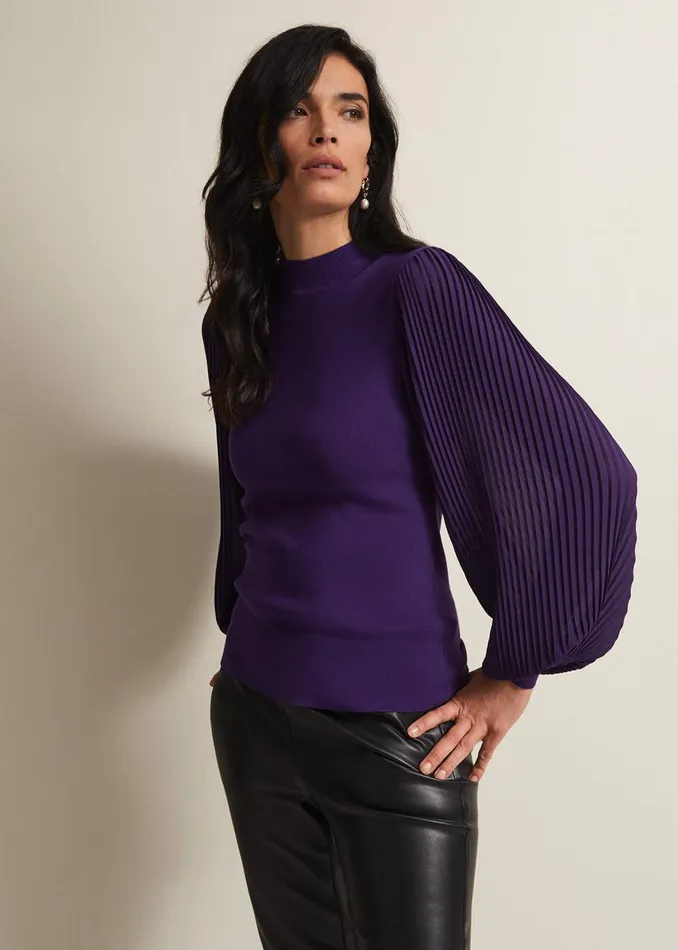 Women Phase Eight Knitwear Emryl Purple Pleated Sleeve Jumper Purple