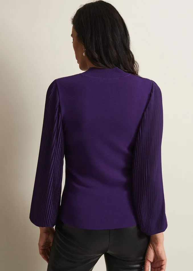 Women Phase Eight Knitwear Emryl Purple Pleated Sleeve Jumper Purple