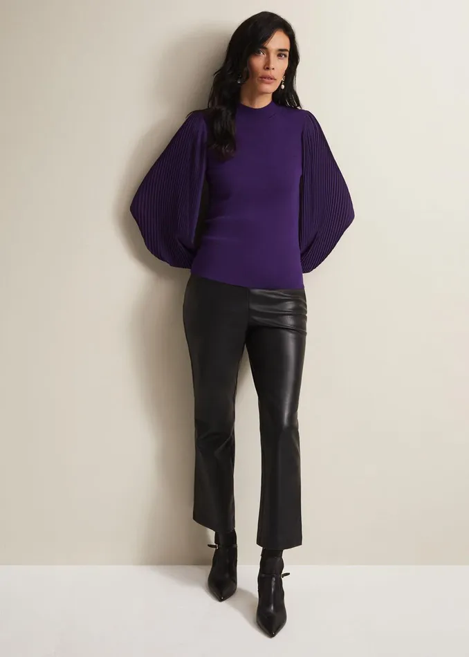 Women Phase Eight Knitwear Emryl Purple Pleated Sleeve Jumper Purple