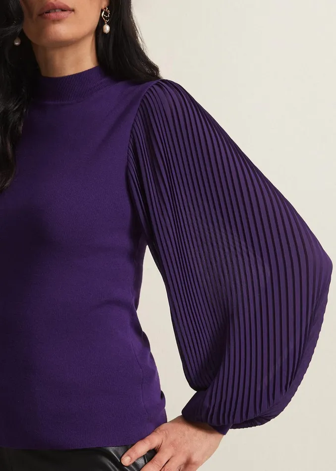 Women Phase Eight Knitwear Emryl Purple Pleated Sleeve Jumper Purple