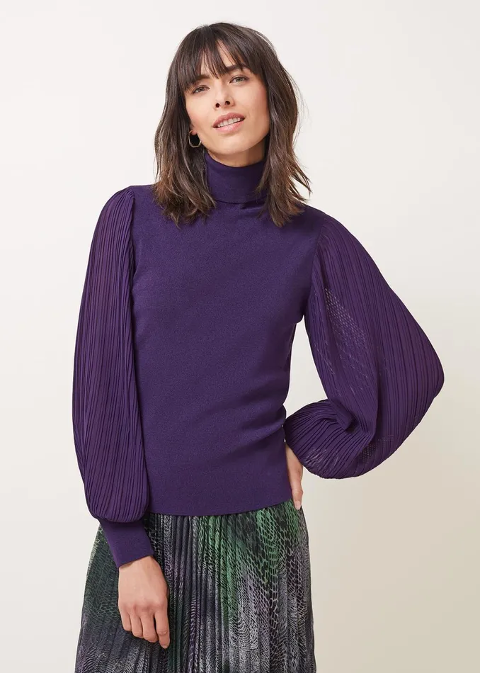 Women Phase Eight Knitwear Everley Pleat Sleeve Fine Knit Jumper Plum